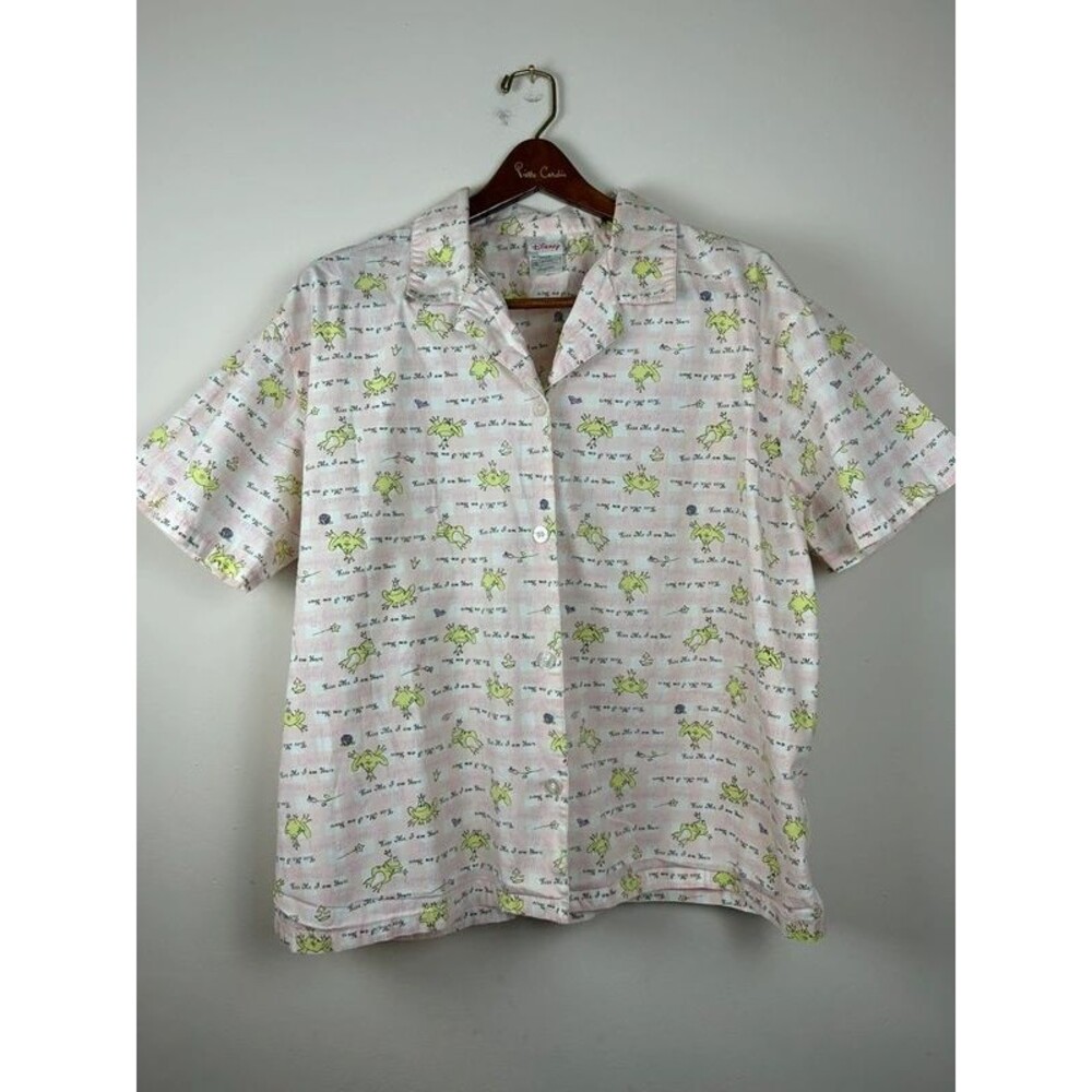 Vintage 90s Disney Store Frog Prince Pajama Top Pink Gingham Kiss Me Im Yours L